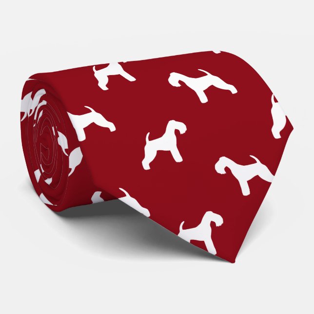 Gravata Lakeland Terrier Dog Silhouettes Padrão Vermelho (Rolled)