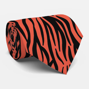 Gravata Laranja Black Zebra Stripes Padrões Coloridos Qued
