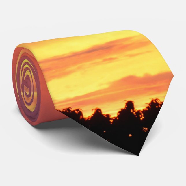 Gravata Laranja Brilhante Brilhante, Pôr Do Sol Nublado, (Rolled)
