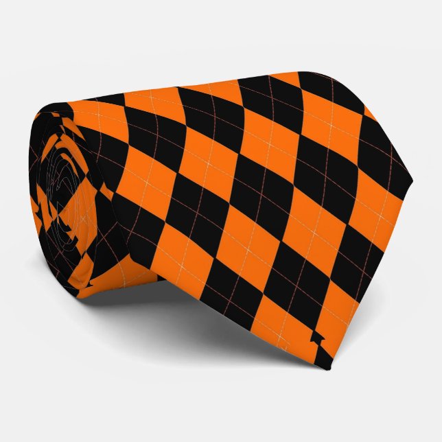 Gravata Laranja Clássico e Preto Argyle de Halloween (Rolled)