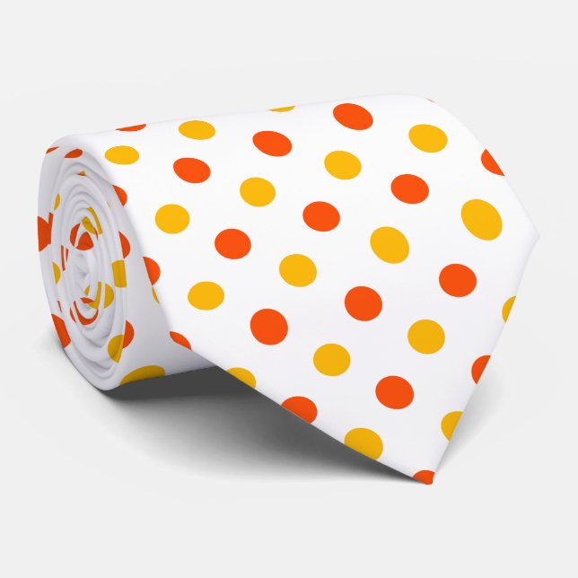 Gravata Laranja e Amarelo Bolinhas Branco  (Rolled)