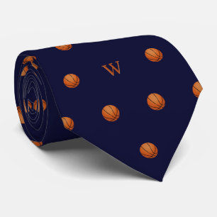 Gravata Laranja Elegante Basquete Monograma Azul Inicial