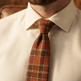Gravata Laranja Ferrugem e Marrom Padrão Xadrez Tartan