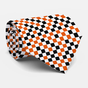 Gravata Laranja Preto e Branco Xadrez
