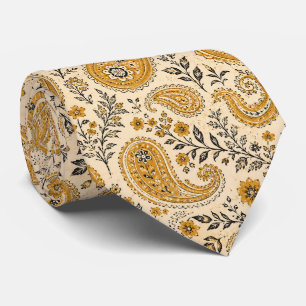 Gravata Laranja Queimada e Paisley Bege