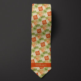 Gravata Laranja queimado inspirado por Damasco e Verde Mos