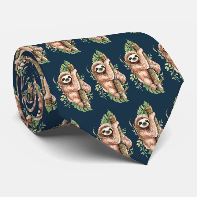 Gravata Largura de Cores Aquáticas e Folhas Tropicais (Rolled)