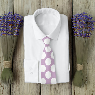Gravata Lavanda Retro de Bolinhas Brancas Roxas