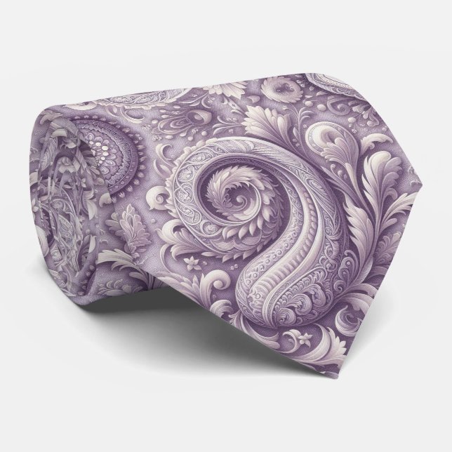 Gravata Lavender 3D Paisley Relief Jacquard Neck Tie (Rolled)