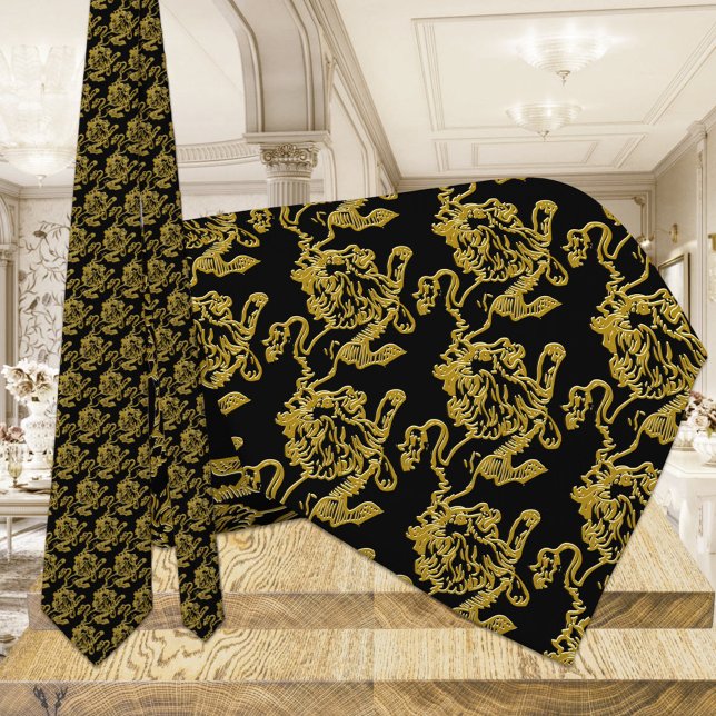 Gravata Leão Arrasto Preto e Dourado (Criador carregado)