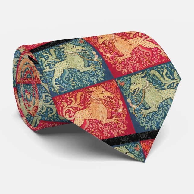 Gravata Leão BESTIÁRIO MEDIEVAL Como Besta Vermelha Azul (Rolled)