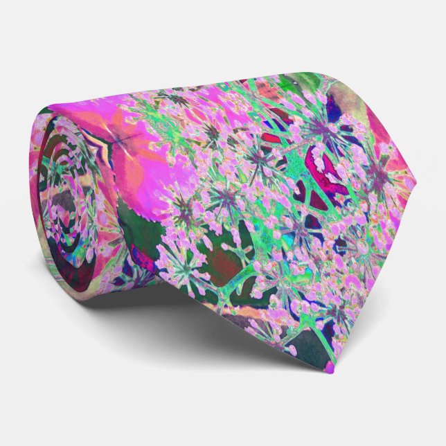 Gravata Legal Abstrato na Natureza a Rosa e Verde limão (Rolled)