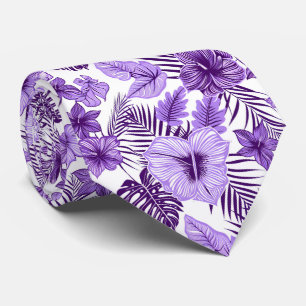 Gravata Legal floral branco roxo tropical