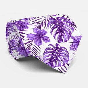 Gravata Legal floral branco roxo tropical