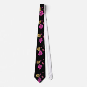 Gravata legal, padrão, flores, rosa, amarelo e preto