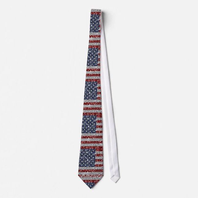 Gravata Legal trendy America flag brilhando brilho falso (Frente)