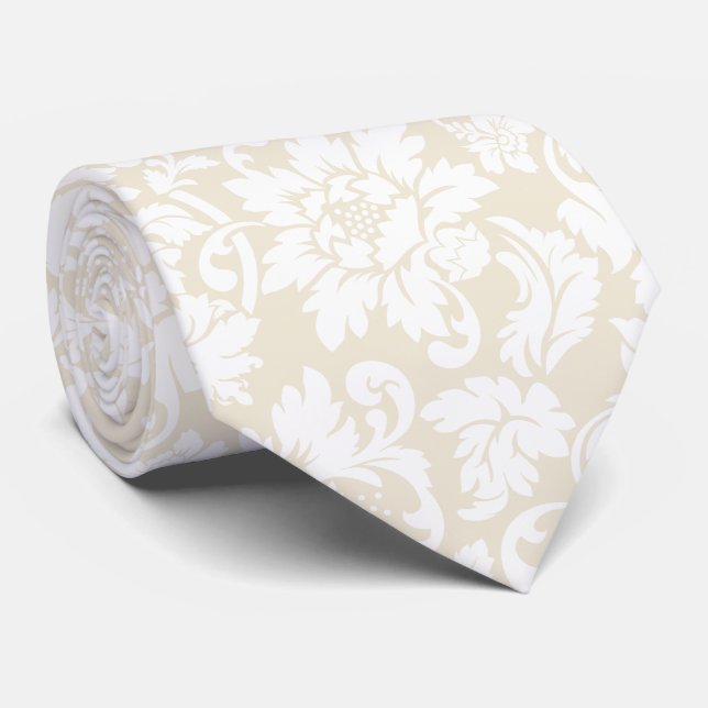 Gravata Legant Pastel Beige E White Floral Damask (Rolled)