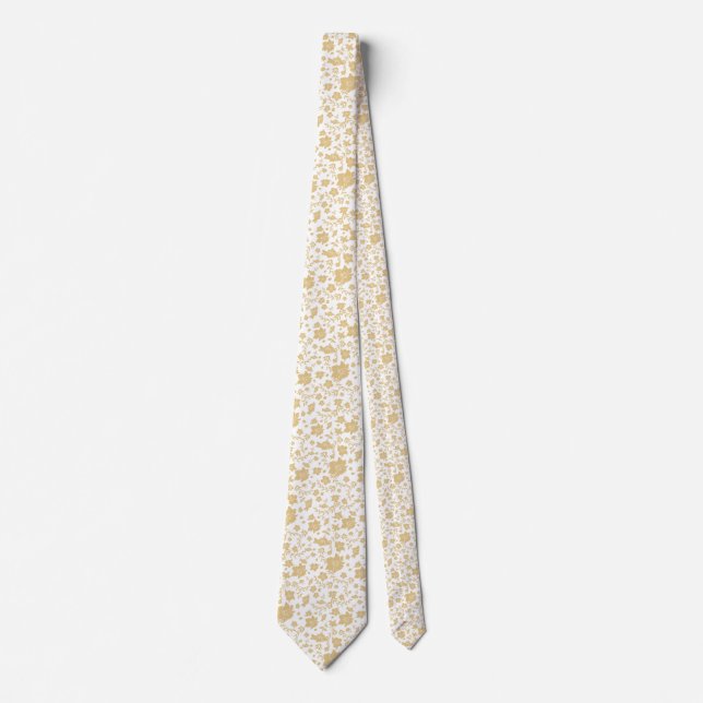 Gravata Leggings com Fundo Branco e Acentos Dourados (Frente)