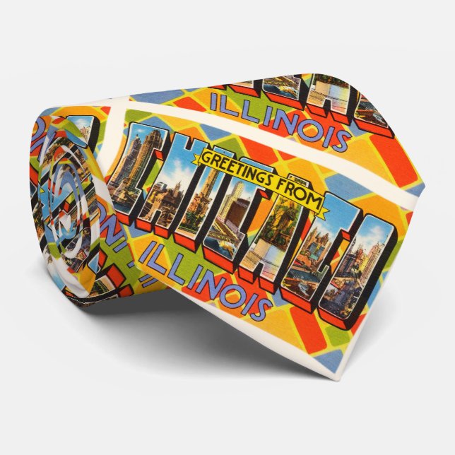 Gravata Lembrança velha das viagens vintage de Chicago (Rolled)