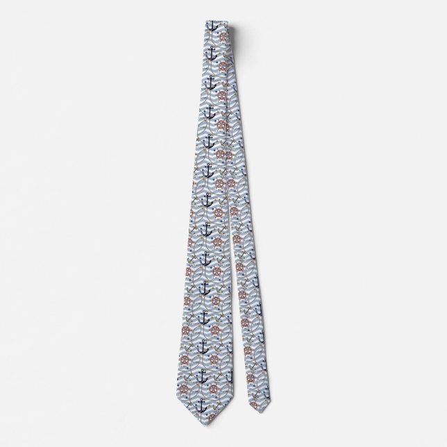 Gravata Leme náutico, leme branco azul zigzag (Frente)