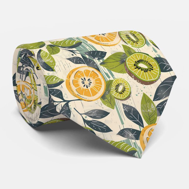 Gravata Lemon Kiwi Pattern Men's Necktie  (Rolled)