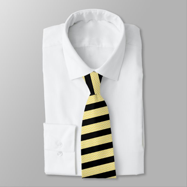Gravata Lemon Yellow and Black Striped Neck Tie (Amarrado)