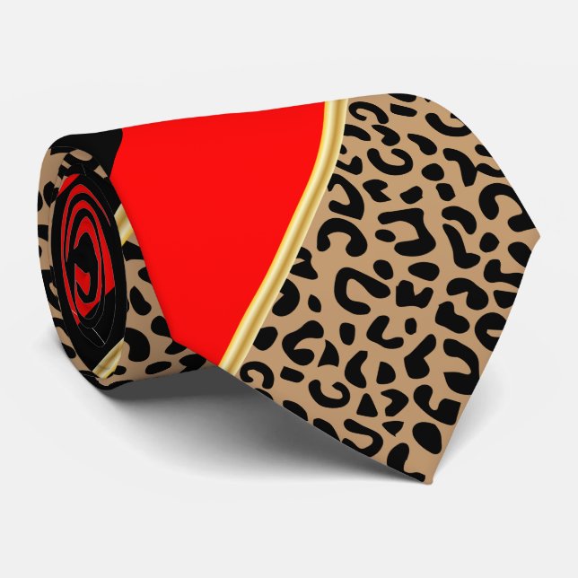 Gravata Leopardo-de-Dourado-vermelho-e-preto (Rolled)