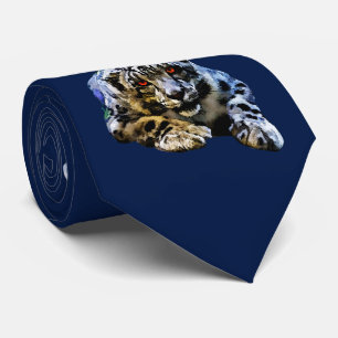Gravata Leopardo-Neve Com Desenho De Olhos Vermelhos