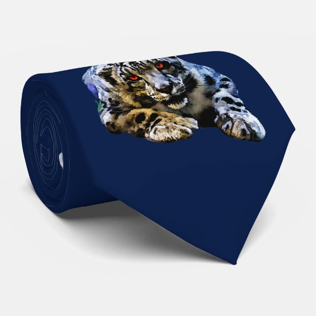 Gravata Leopardo-Neve Com Desenho De Olhos Vermelhos (Rolled)