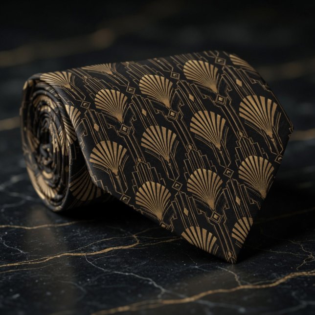 Gravata Leque Art Déco Dourado e Geométrico de Arranha-Céu (Criador carregado)