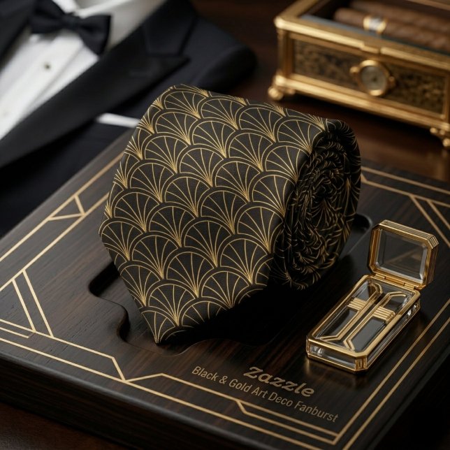 Gravata Leque Explosão Art Déco Preto e Dourado (Criador carregado)
