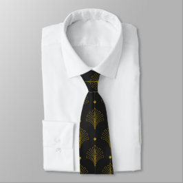 Gravata Leques Elegantes Art Deco em Preto e Dourado
