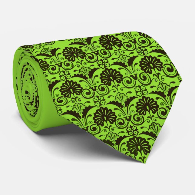 Gravata leques verdes e estampa de folhas (Rolled)