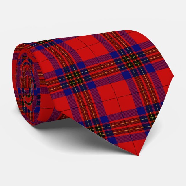 Gravata Leslie tartan xadrez azul roxa (Rolled)