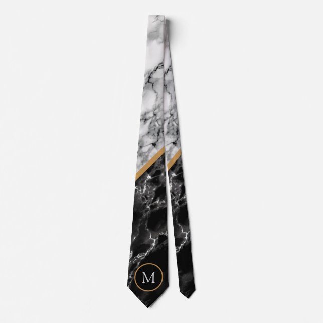 Gravata Letra Personalizada Colar Torre Preto Marble (Frente)