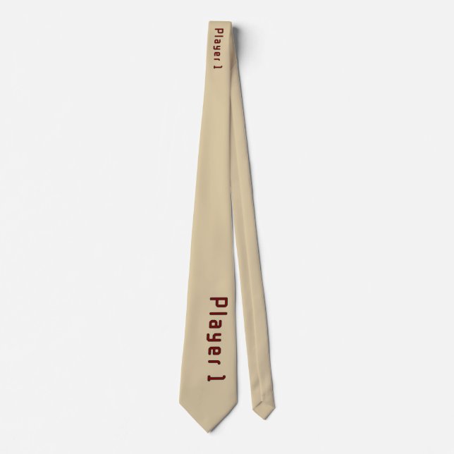 Gravata Lettering Player 1 em Vermelho Profundo no bege (Frente)