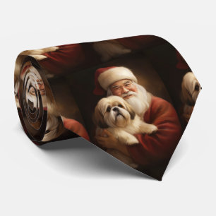 Gravata Lhasa Apso Com O Papai Noel Natal Festivo 