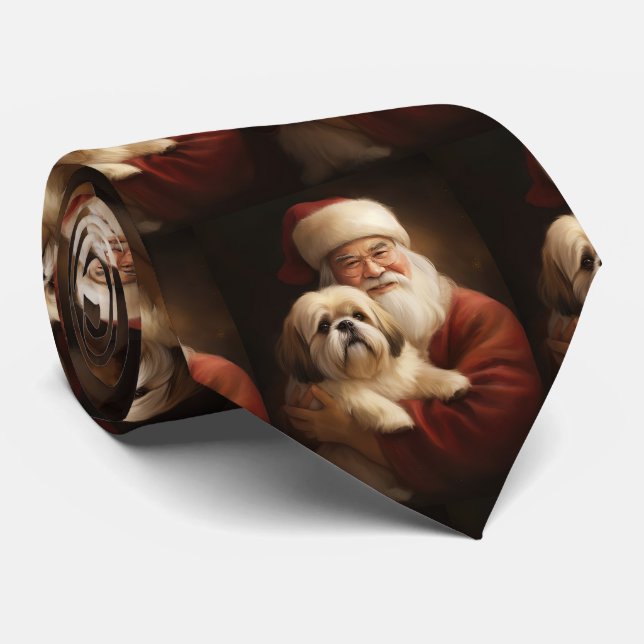 Gravata Lhasa Apso Com O Papai Noel Natal Festivo  (Rolled)