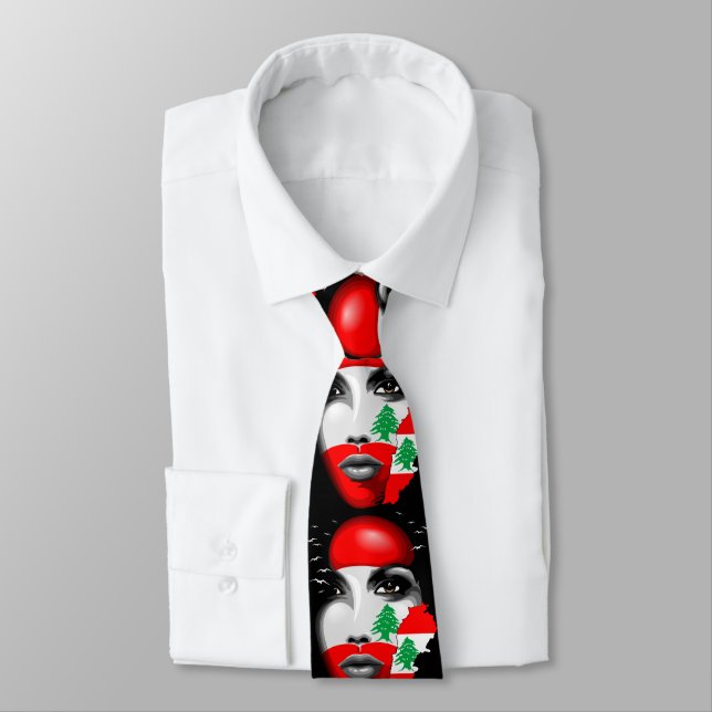 Gravata Líbano Flag e Map no rosto da menina (Amarrado)