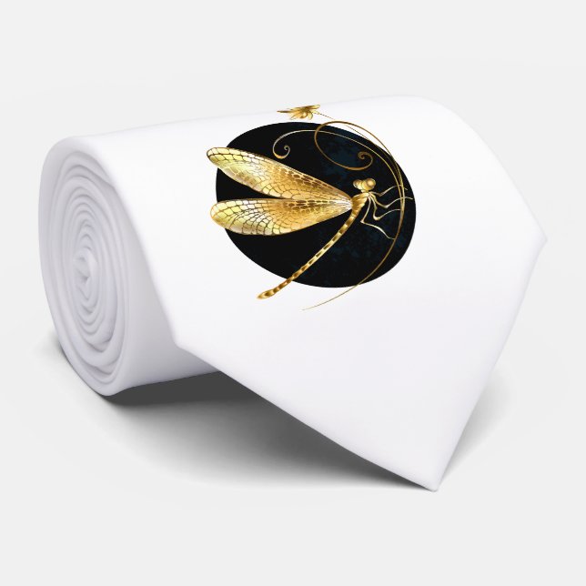 Gravata libélula ouro em círculo preto (Rolled)