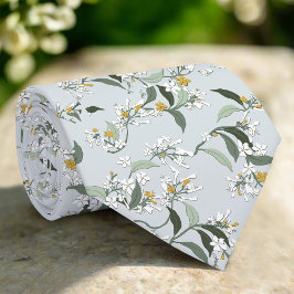 Gravata Light Blue Wild Flowers Leaves Nature Pattern