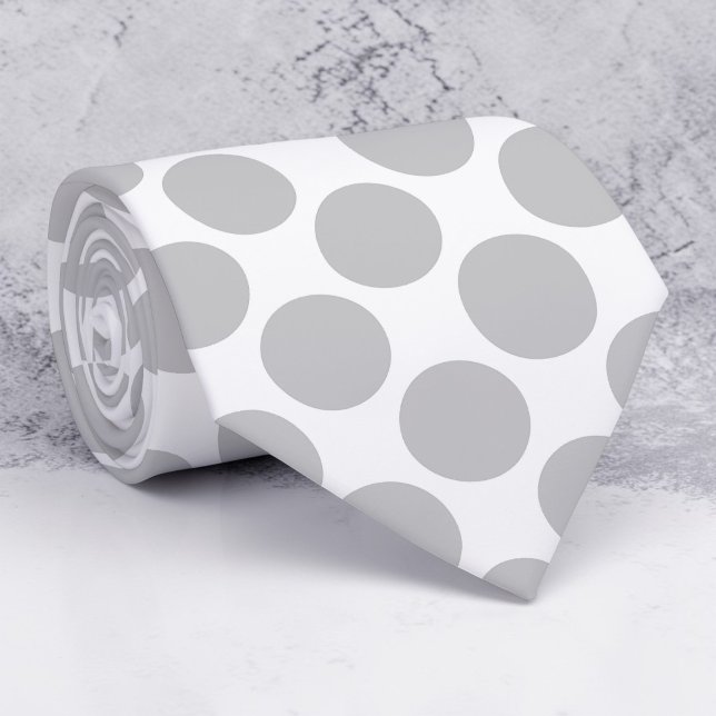 Gravata Light Grey Polka Dots on White Custom Necktie (Criador carregado)