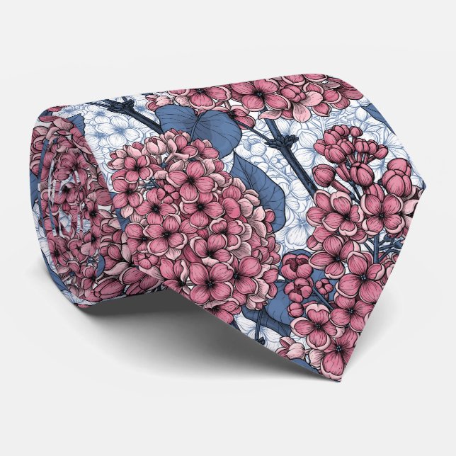 Gravata Lilac em rosa e azul (Rolled)