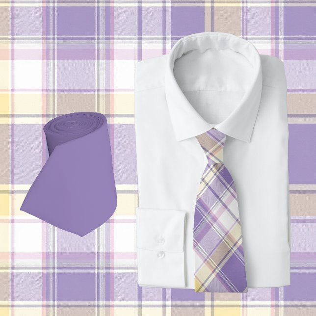 Gravata Lilac Suave, Xadrez Amarela e Branca (tie set
)