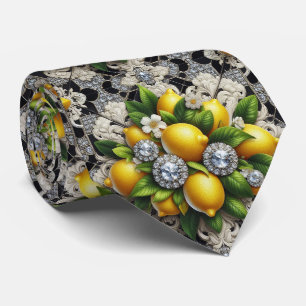 Gravata Limão Amalfi Falso Seda Luxo Art Déco Diamantes