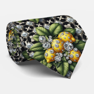 Gravata Limão Amalfi Falso Seda Luxo Art Déco Diamantes