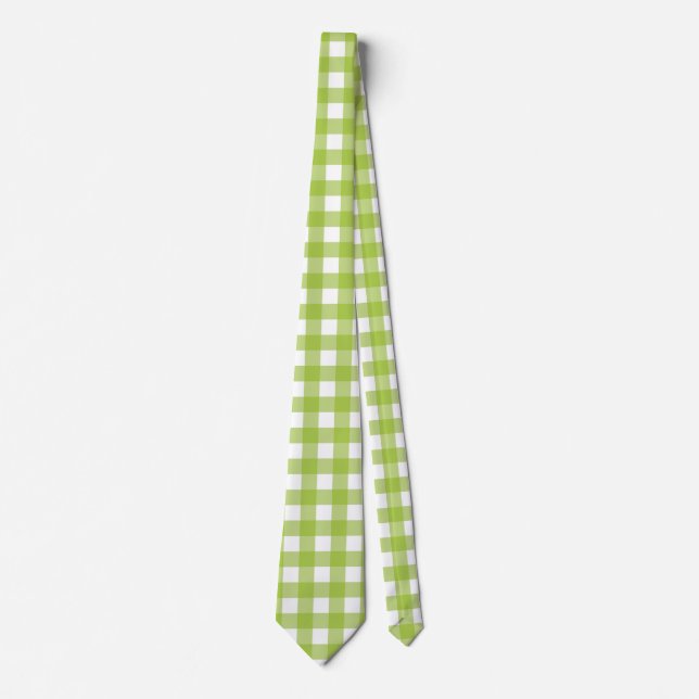 Gravata Limão Brilhante Gingham em branco e verde-preto (Frente)