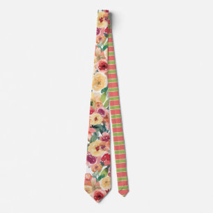 Gravata Limão Pêssego, Impressão Floral, Cor-de-rosa, i