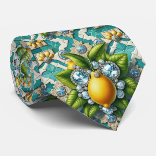 Gravata Limões de Amalfi Faux Silk   Diamantes Art Déco