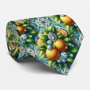Gravata Limões de Amalfi Faux Silk   Diamantes Art Déco